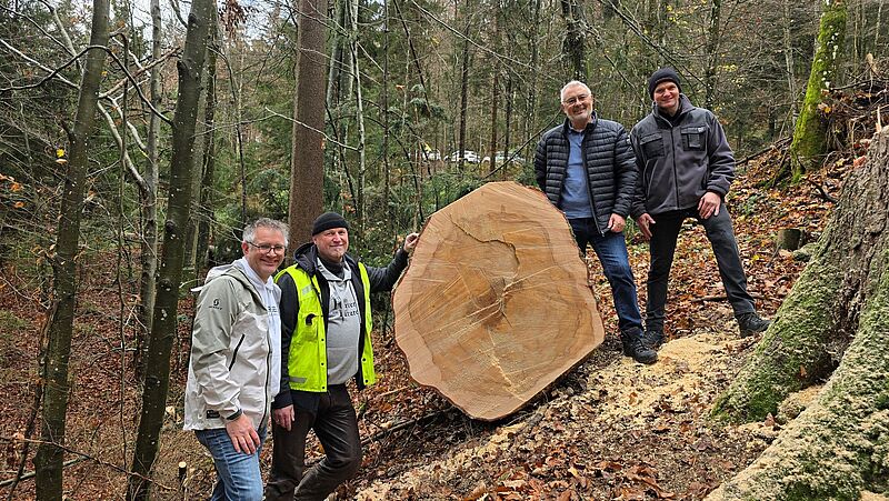 v.l.: Bürgermeister Gerald Egger, ÖBf-Revierleiter Dietmar Keck, Alfons Egger und Bürgermeister Hans-Peter Pachler (c) Pfahlbauverein Attersee