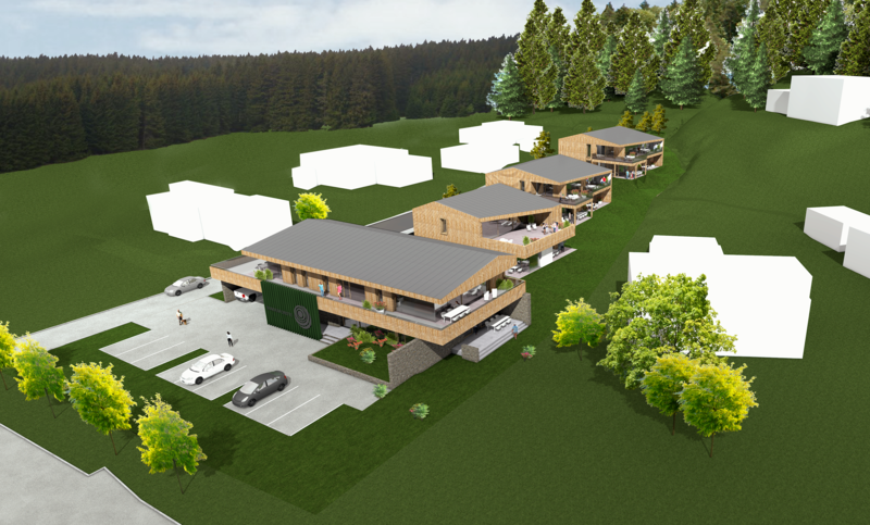 Visualisierung neuer Wohnpark Loibichl-Mondsee mit angeschlossenem Revierleiterzentrum (OÖ), Fertigstellung 2020