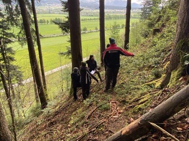 Die ÖBf-Experten gaben den Schüler*innen Einblicke in die nachhaltige Waldbewirtschaftung (c) Julia Rieder